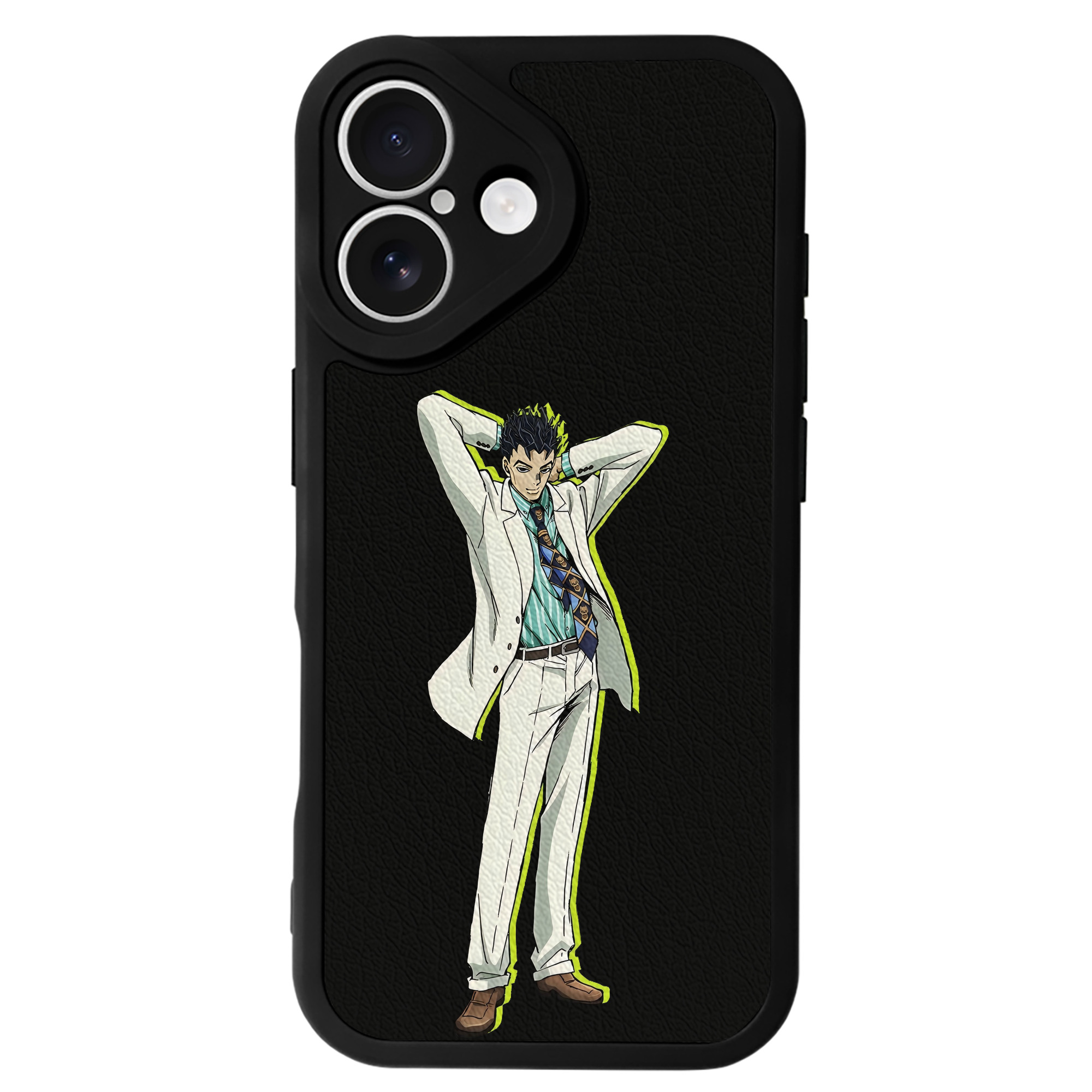 （画像用） ジョジョの奇妙な冒険 きら よしかげ JoJo's Bizarre Adventure Kira Yoshikage 【iPhone 16シリーズ対応】シリコンスマホケース（レザー調） 材質：シリコン
